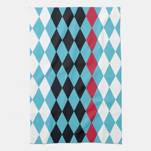 Retro Diamonds red, white, black Kitchen Towel (Vertical)