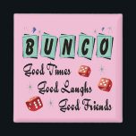 Retro Dice Bunco Magnet<br><div class="desc">Retro Bunco design with red dice.  Design includes 50's retro colors.  Good friends,  good times and good laughs makes a great prize or gift.</div>