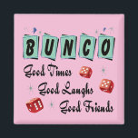 Retro Dice Bunco Magnet<br><div class="desc">Retro Bunco design with red dice.  Design includes 50's retro colors.  Good friends,  good times and good laughs makes a great prize or gift.</div>
