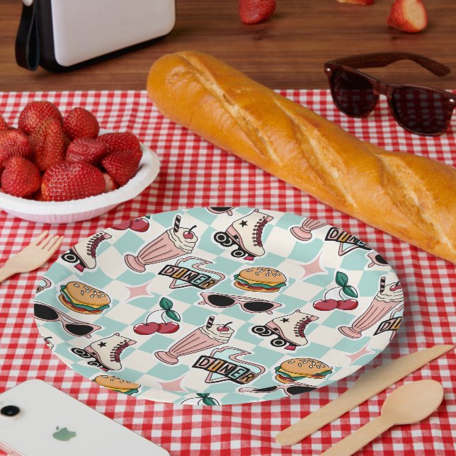 Retro Diner 1950s Pattern Paper Plates (Picnic)