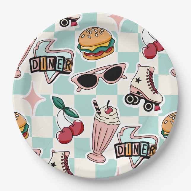 Retro Diner 1950s Pattern Paper Plates (Front)