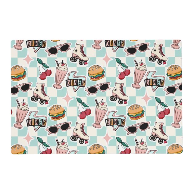 Retro Diner 1950s Pattern Placemat (Front)
