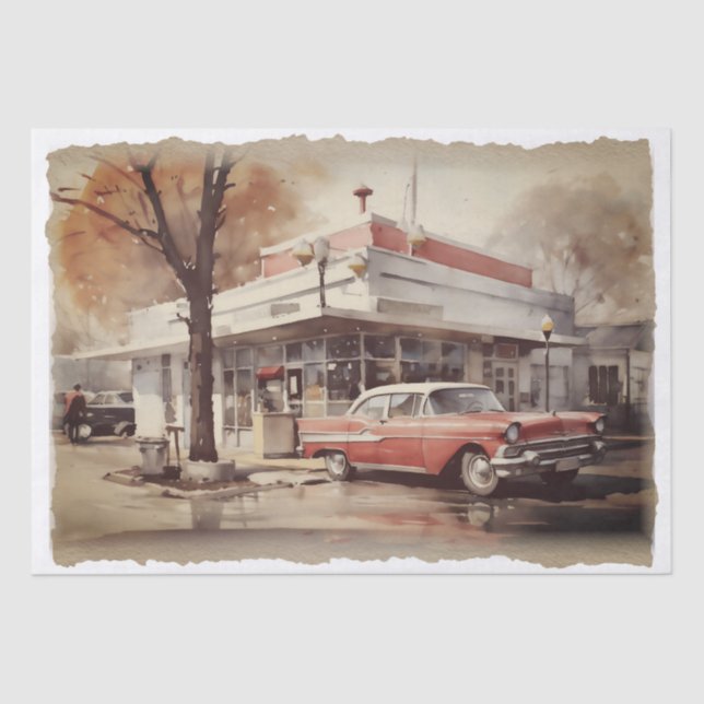 Retro Diner Car Decoupage Tissue Paper (Front)
