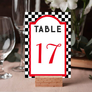 Retro Diner Checkerboard Red Black & White Table Number