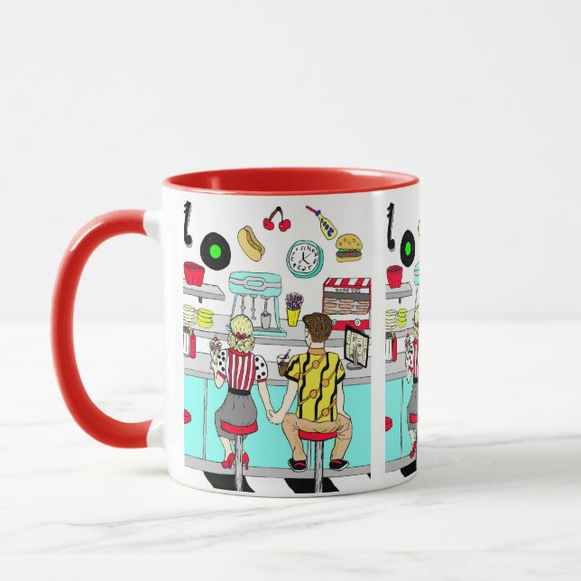 Retro Diner Couple Holding Hand 1950's Era   Mug (Left)