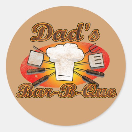 Retro Diner Dads Bar_B_Que BBQ Classic Round Sticker