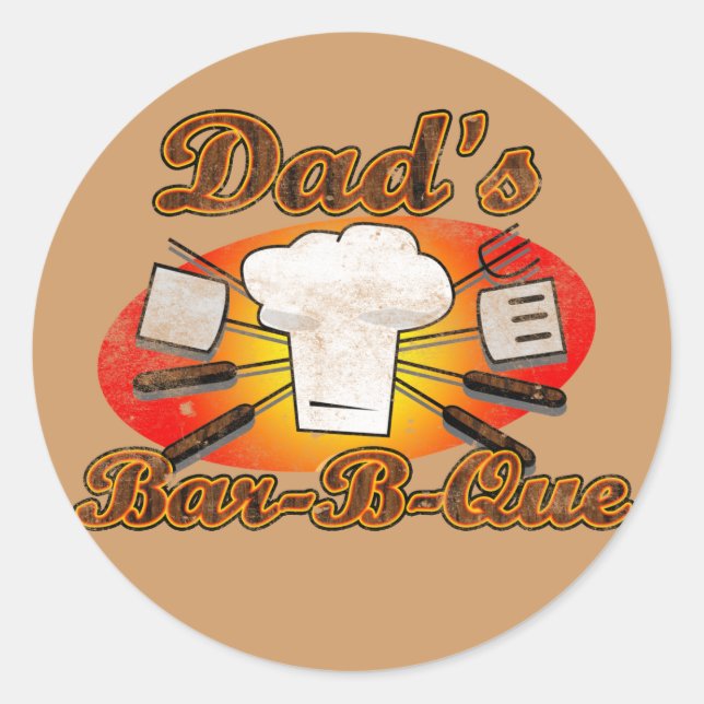 Retro Diner, Dad's Bar-B-Que BBQ Classic Round Sticker (Front)