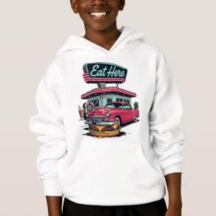 Retro Diner Eat Here Classic Car Burger T-Shirt Hoodie