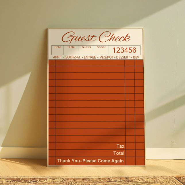 Retro Diner Guest Check Aesthetic Kitchen Wall Poster (Creator Uploaded)