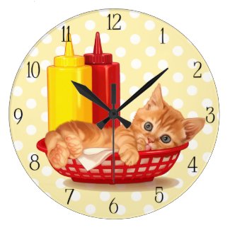 Retro diner hungry kitten large clock