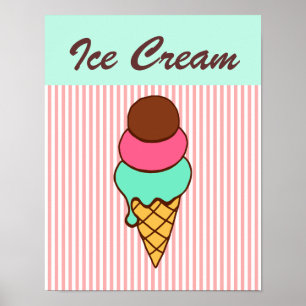 Retro Diner Ice Cream Cone Wall Art Poster