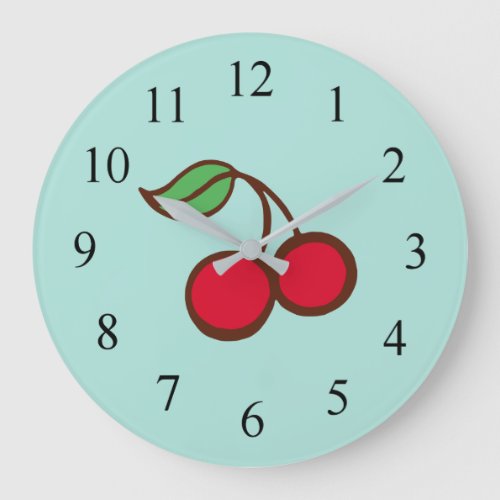 Retro Diner Kitchen Turquoise Cherry Wall Clock