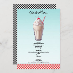 Retro Diner Milkshake Ice Cream Party Menu Invitation