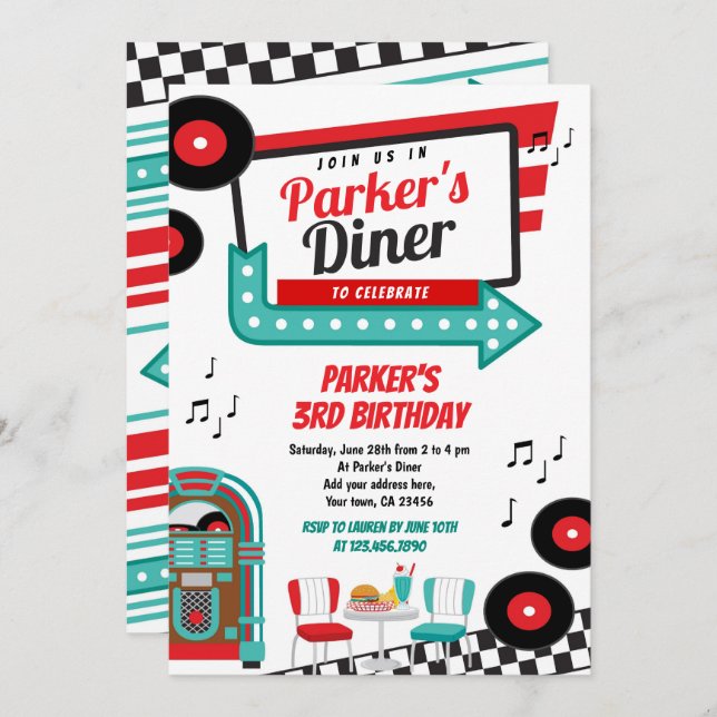 Retro Diner Party Invitation (Front/Back)