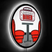 Retro Diner Red Diner LED Sign (Angle)