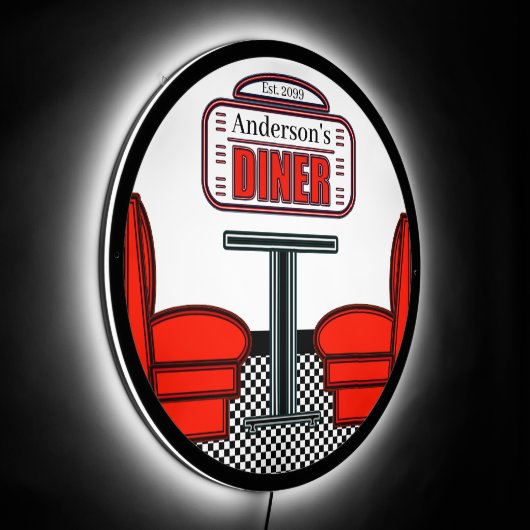 Retro Diner Red Diner LED Sign (Angle)