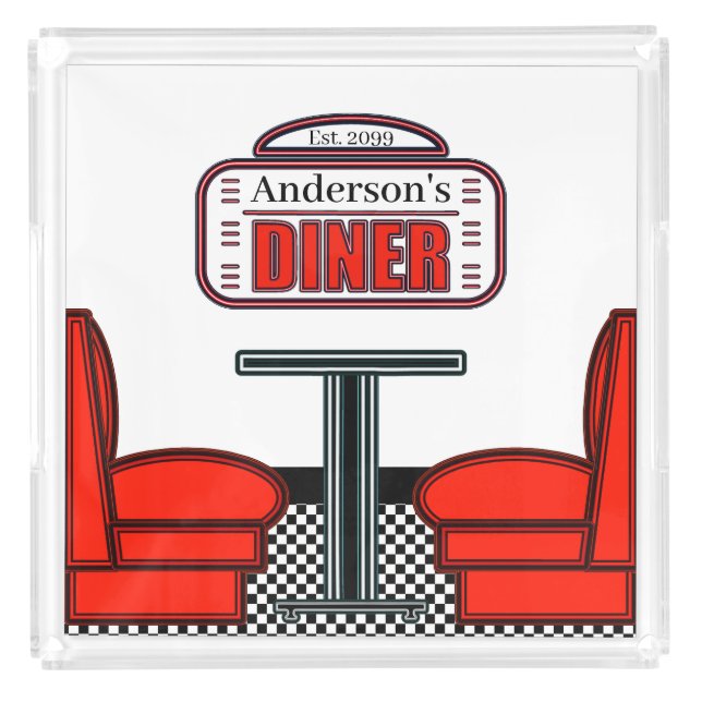 Retro Diner Red Diner Square Acrylic Tray (Front)