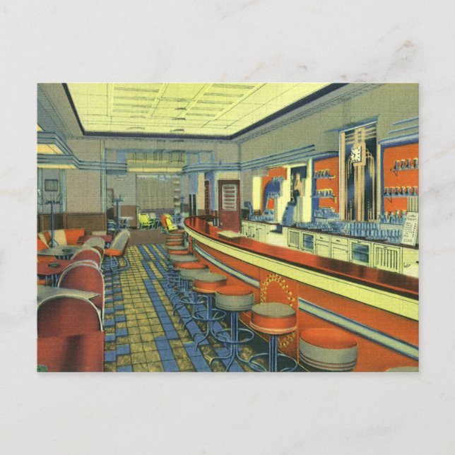 Retro Diner, Restaurant or Bar Opening Invitation Postcard (Front)