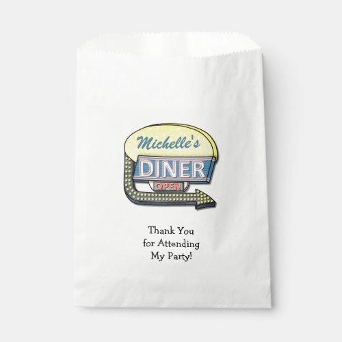 Retro Diner Sign 50s Party Theme Personalized Name Favor Bag