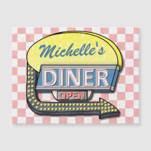 Retro Diner Sign 50s Pink Checkered Personalized