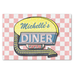 Retro Diner Sign 50s Pink Checkered Personalized Tissue Paper