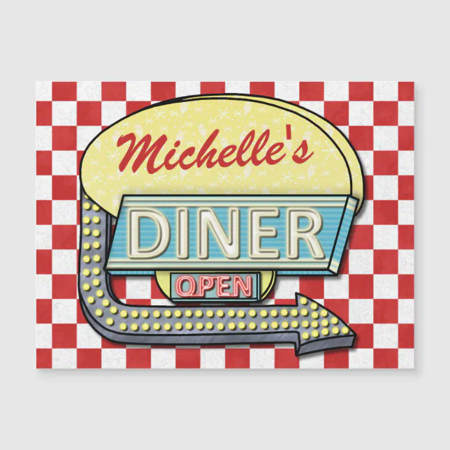 Retro Diner Sign 50s Red Checkered Personalized | Zazzle
