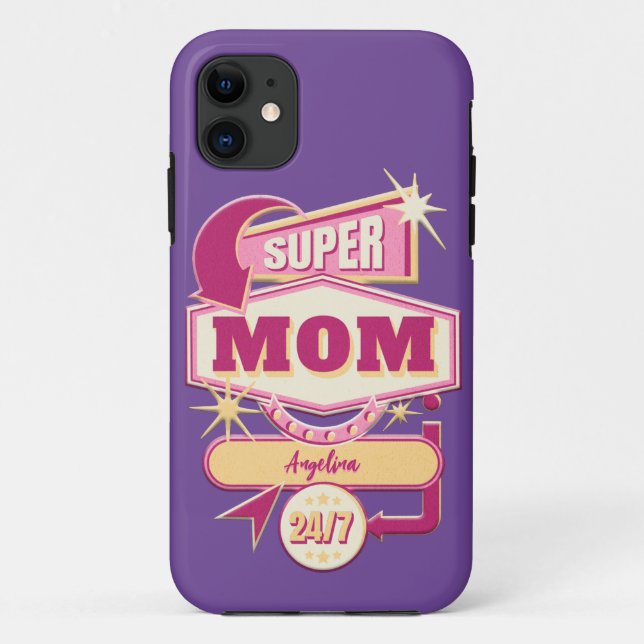 Retro Diner Sign Super Mom Case-Mate iPhone Case (Back)