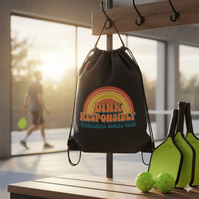 Retro Dink Responsibly Pickleball Social Club Draw Drawstring Bag (Creator Uploaded)