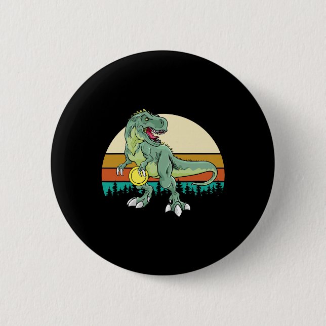 Retro Dino Dinosaur Golfer Gift T Rex Disc Golf  Button (Front)