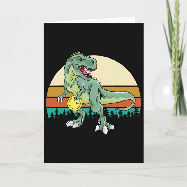 Retro Dino Dinosaur Golfer Gift T Rex Disc Golf  Card (Front)