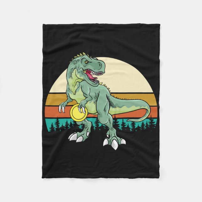 Retro Dino Dinosaur Golfer Gift T Rex Disc Golf  Fleece Blanket (Front)