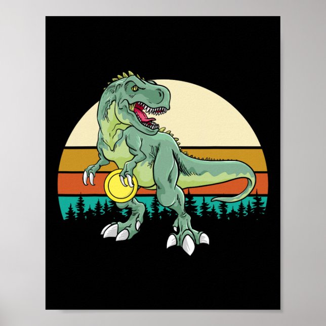 Retro Dino Dinosaur Golfer Gift T Rex Disc Golf  Poster (Front)