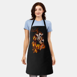 Retro Dinosaur Dead Burning Skull in Fire Apron
