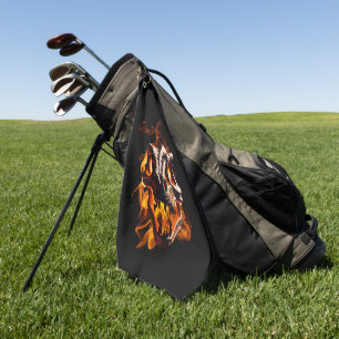 Retro Dinosaur Dead Burning Skull in Fire Golf Towel