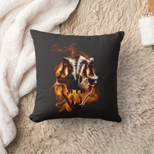Retro Dinosaur Dead Burning Skull in Fire Throw Pillow