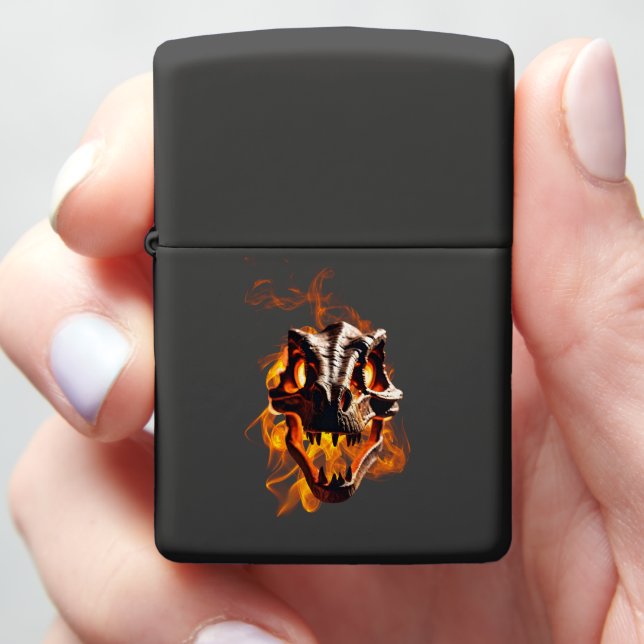  Retro Dinosaur Dead Burning Skull in Fire  Zippo Lighter (In Hand)