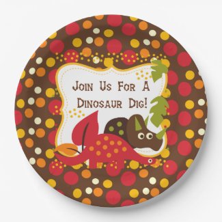 Retro Dinosaur Dig Birthday Paper Plate