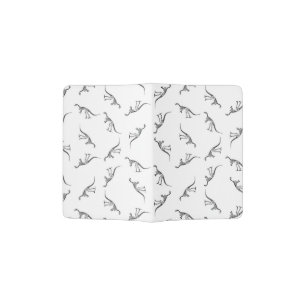 Retro Dinosaur Skeletons Pattern Black & White Passport Holder