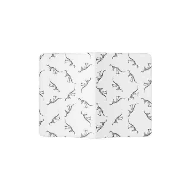 Retro Dinosaur Skeletons Pattern Black & White Passport Holder (Opened)