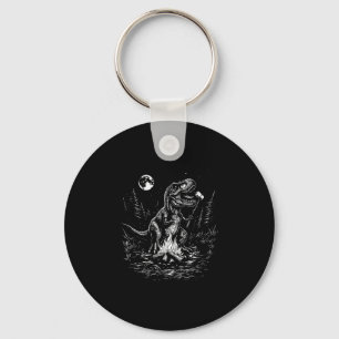 Retro dinosaur s'mores campfire moon camper keychain
