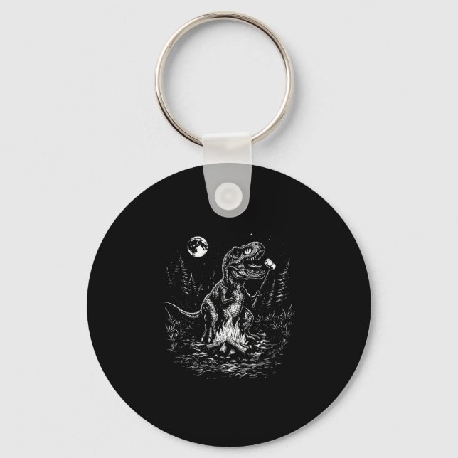 Retro dinosaur s'mores campfire moon camper keychain (Front)