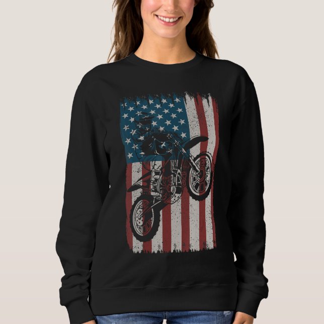 Retro Dirt Bike American Flag Motocross Biker 4th  Sweatshirt (Front)