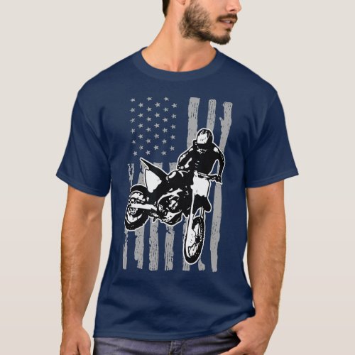 Retro Dirt Bike American Flag Motocross Enduro T_Shirt