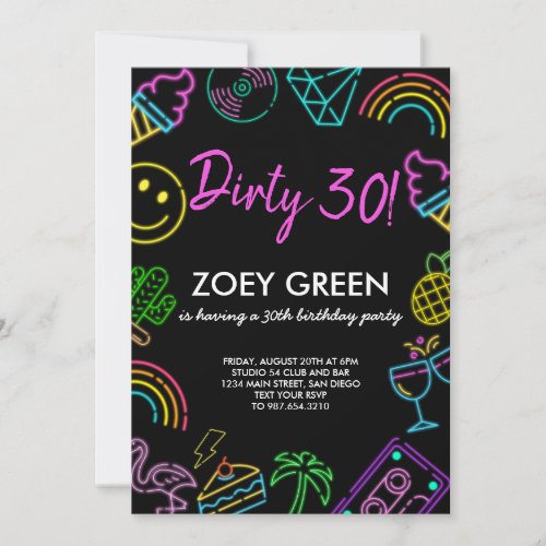 Retro Dirty 30 Black Custom Birthday Invitation