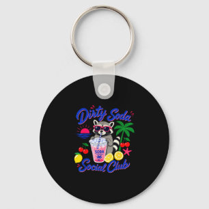 Retro dirty soda social club raccoon summer keychain