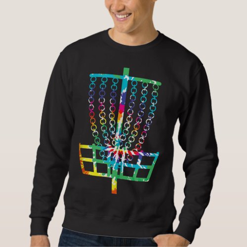 Retro Disc Golf Basket Hippie Rainbow Tie Dye Disc Sweatshirt