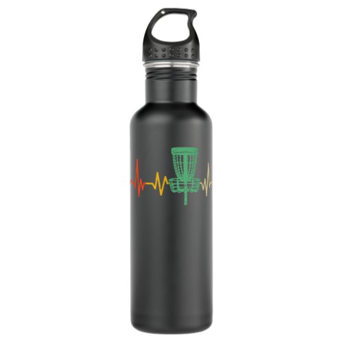 Retro DIsc Golf  Heartbeat Disc Golf Basket Stainless Steel Water Bottle