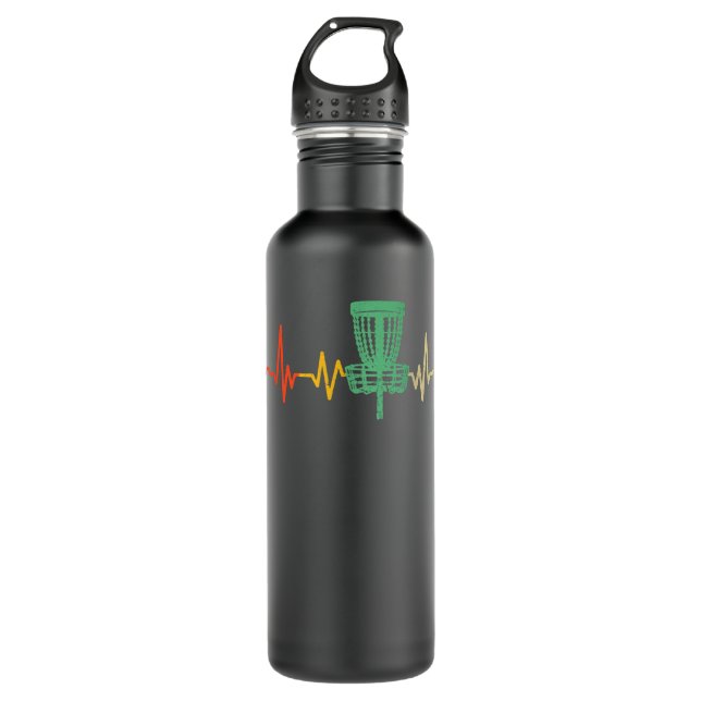 Retro DIsc Golf,  Heartbeat Disc Golf Basket Stainless Steel Water Bottle (Front)