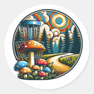 Retro Disc Golf Psychedelic Ai Art Classic Round Sticker
