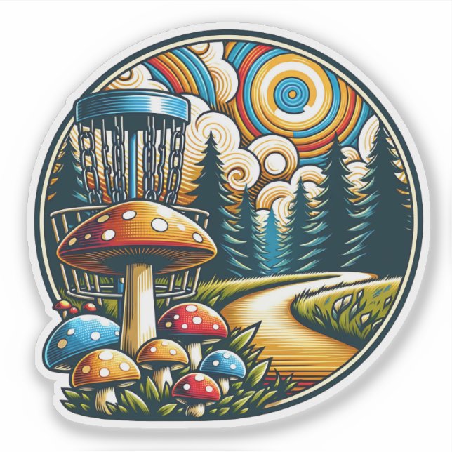 Retro Disc Golf Psychedelic Ai Art Sticker (Front)